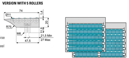 Transfer plate 5-rollers br=85mm